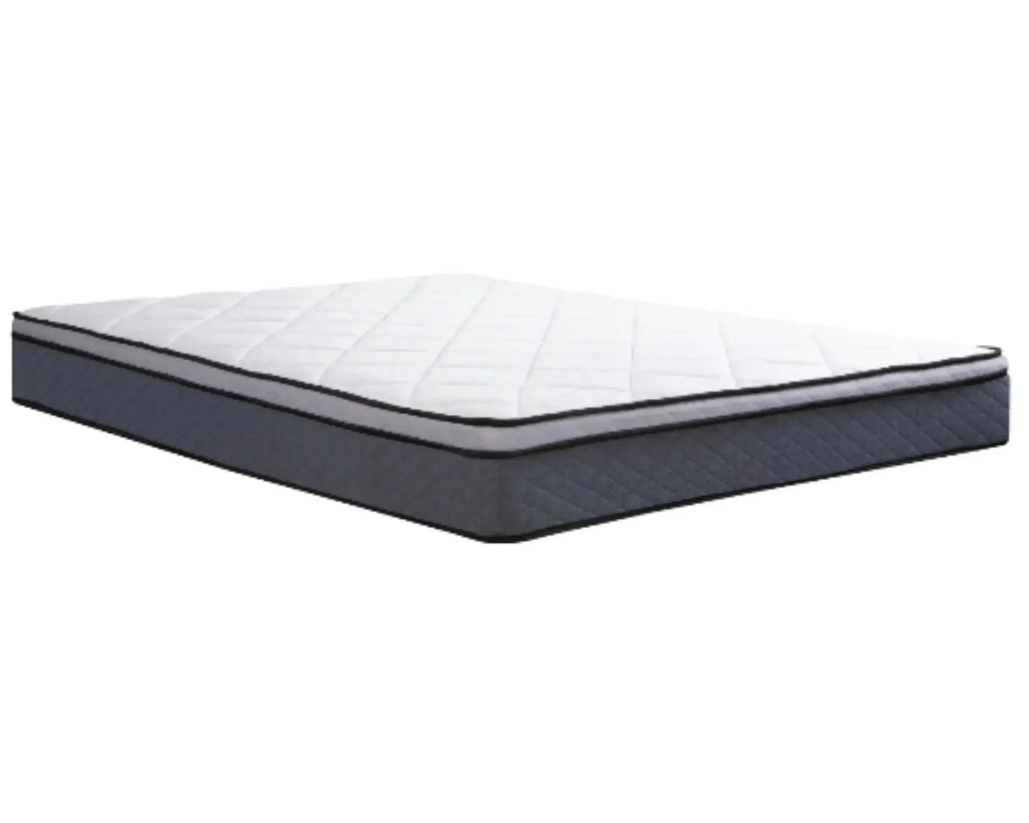 Mattress with a white top and dark gray sides on a white background